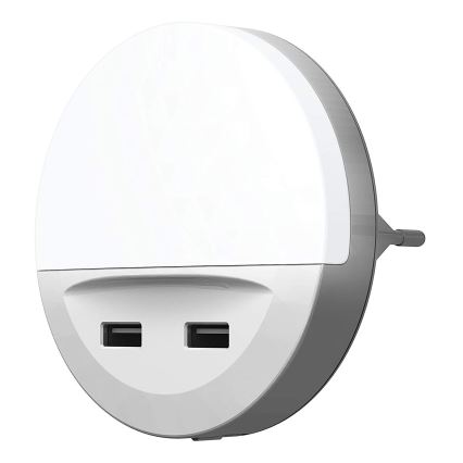 Ledvance - LED Night light into a socket with sensor LUNETTA 2xUSB LED/13W/230V
