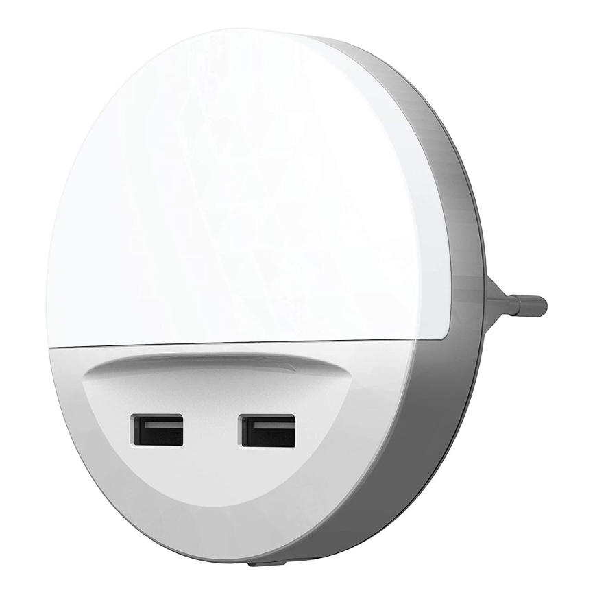 Ledvance - LED Night light into a socket with sensor LUNETTA 2xUSB LED/13W/230V