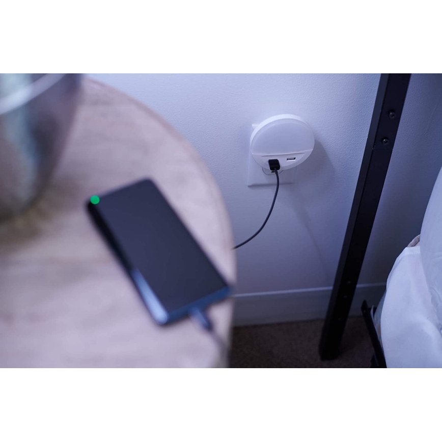 Ledvance - LED Night light into a socket with sensor LUNETTA 2xUSB LED/13W/230V