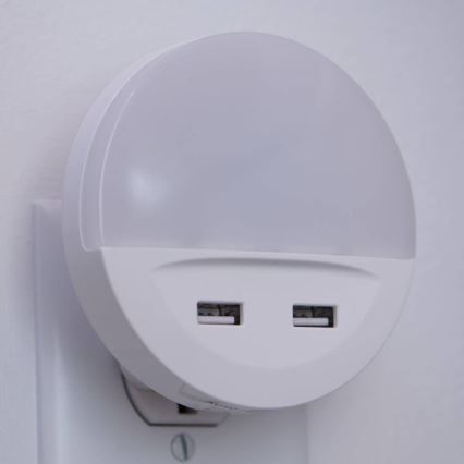 Ledvance - LED Night light into a socket with sensor LUNETTA 2xUSB LED/13W/230V