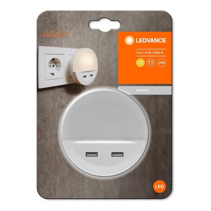 Ledvance - LED Night light into a socket with sensor LUNETTA 2xUSB LED/13W/230V