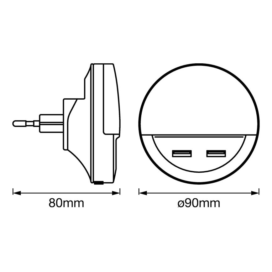 Ledvance - LED Night light into a socket with sensor LUNETTA 2xUSB LED/13W/230V