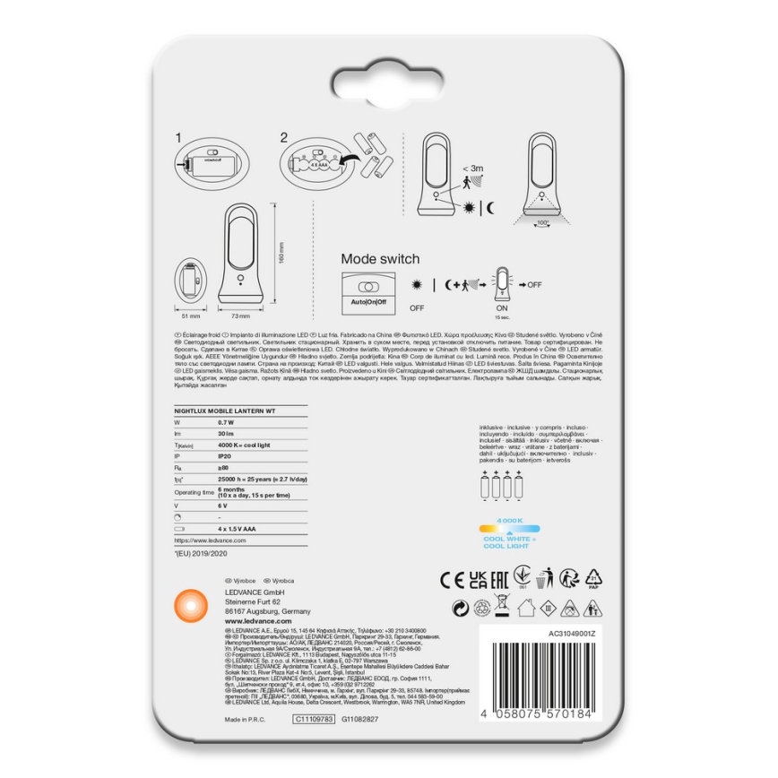 Ledvance - LED Orientation light with a sensor MOBILE LED/0,7W/4xAAA