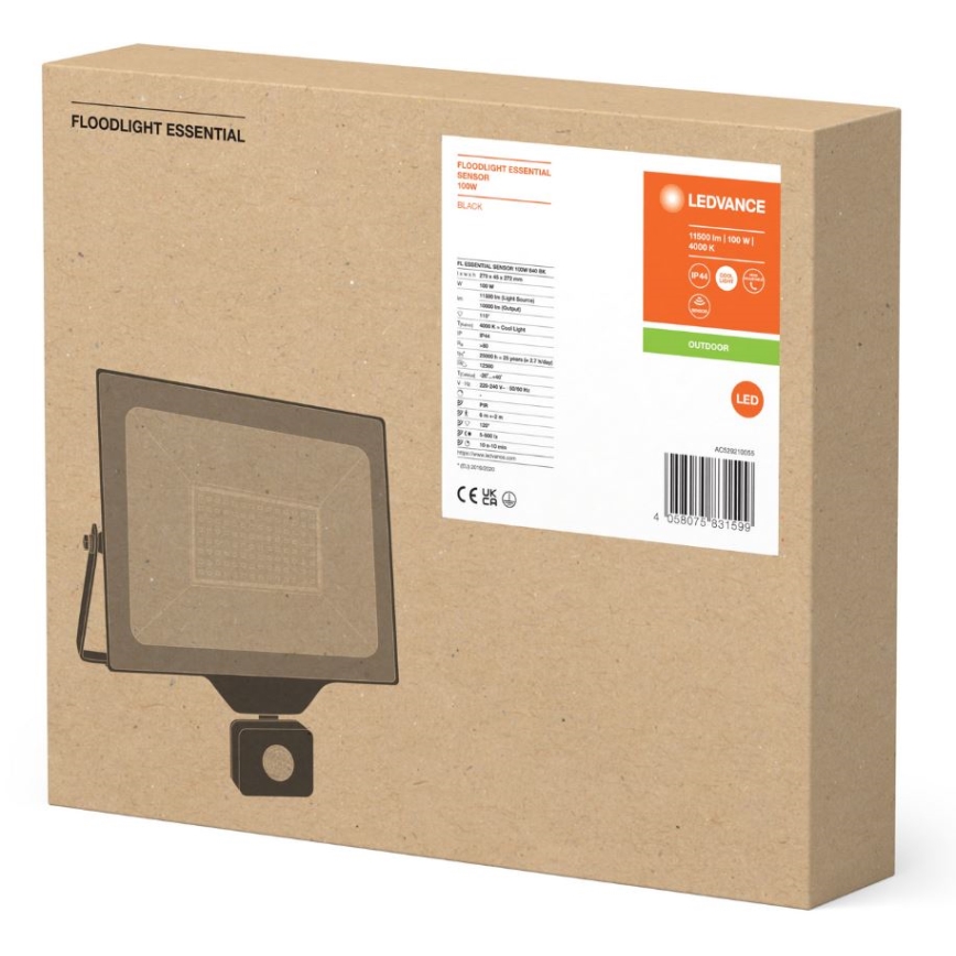 Ledvance - LED Outdoor wall floodlight with sensor FLOODLIGHT ESSENTIAL LED/100W/230V IP65