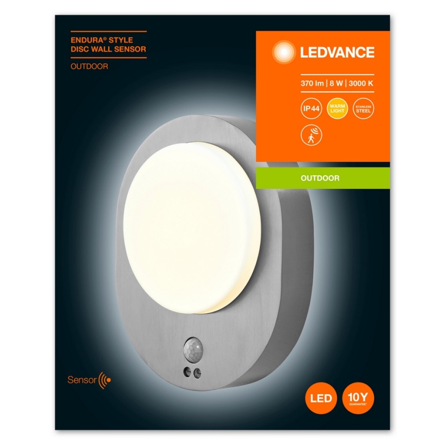 Ledvance - LED Outdoor wall light with a sensor DISC LED/8W/230V IP44