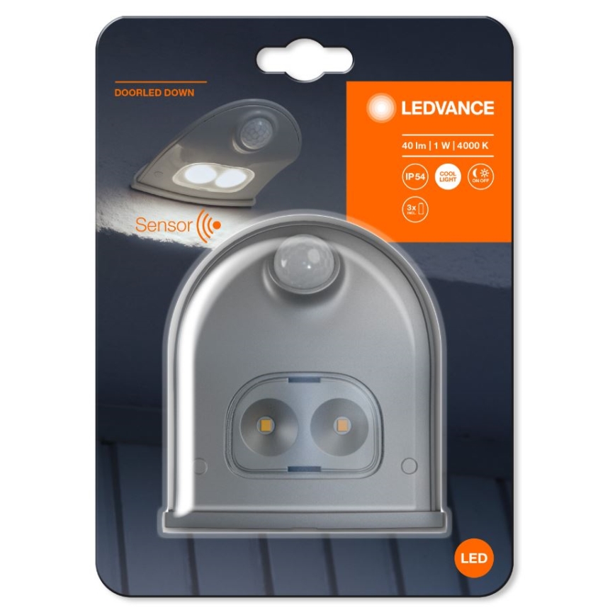Ledvance - LED Outdoor wall light with a sensor DOORLED LED/1W/3xAA IP54