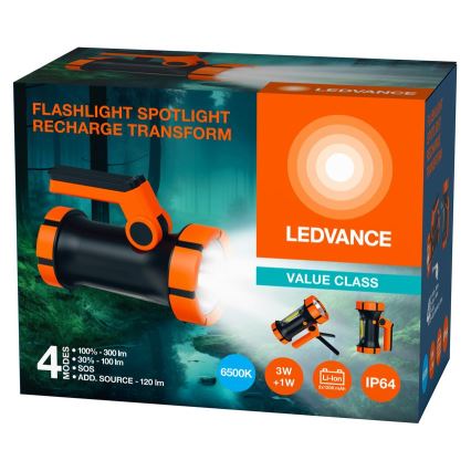 Ledvance - LED Rechargeable flashlight with a power bank FLASHLIGHT LED/3W/5V IP64 2400 mAh