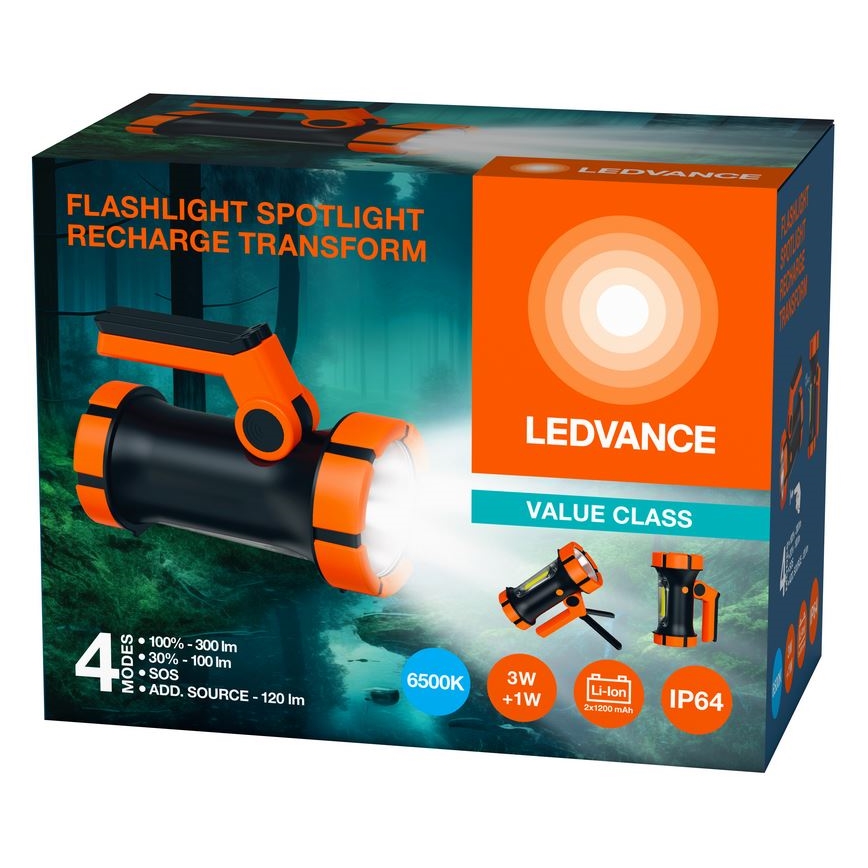 Ledvance - LED Rechargeable flashlight with a power bank FLASHLIGHT LED/3W/5V IP64 2400 mAh