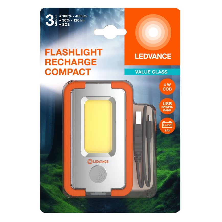 Ledvance - LED Rechargeable flashlight with a power bank FLASHLIGHT LED/4W/5V 3000mAh IPX2