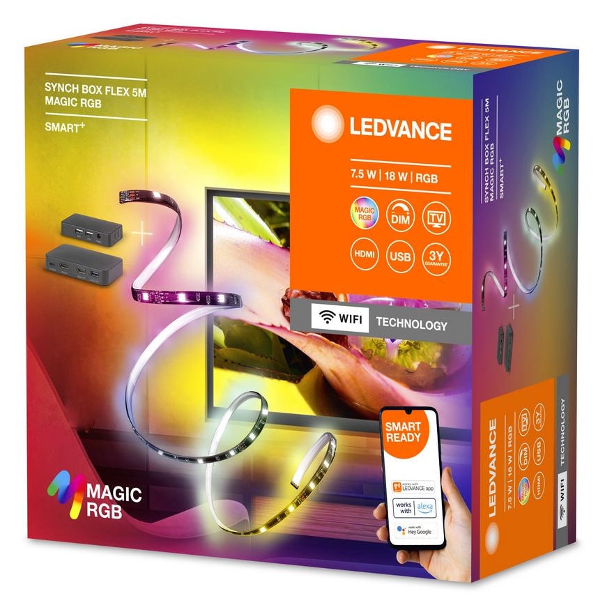 Ledvance - LED RGB Dimmable strip for TV SYNCH BOX FLEX SMART+ MAGIC 4,5m LED/18W/230V Wi-Fi