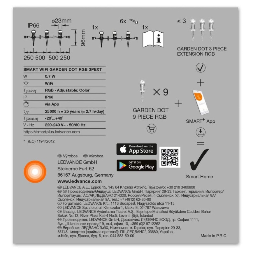 Ledvance - LED RGB Outdoor extension set SMART+ DOT 3xLED/0,7W/230V IP65 Wi-Fi