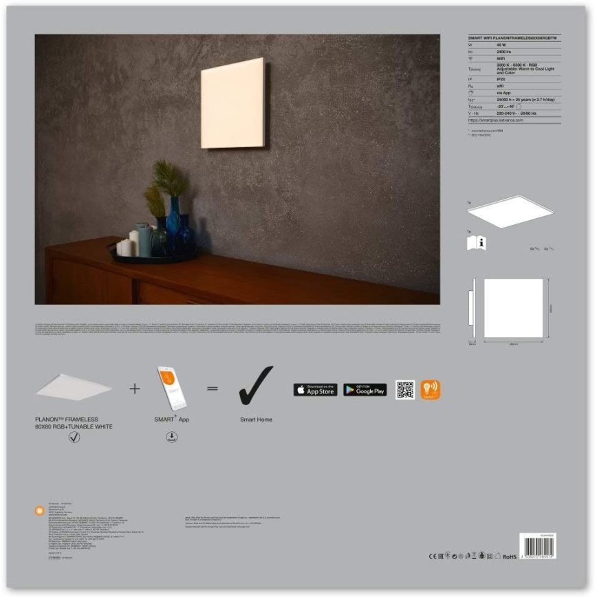 Ledvance - LED RGB+TW Dimmable light SMART+ FRAMELESS LED/40W/230V 3000K-6500K Wi-Fi