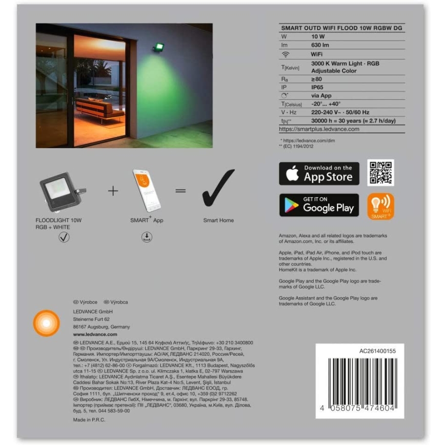Ledvance - LED RGBW Floodlight SMART+ FLOOD LED/10W/230V IP65 Wi-Fi