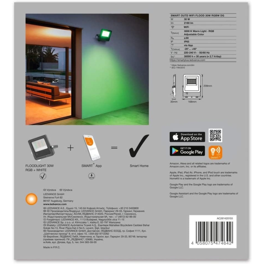 Ledvance - LED RGBW Floodlight SMART+ FLOOD LED/30W/230V IP65 Wi-Fi