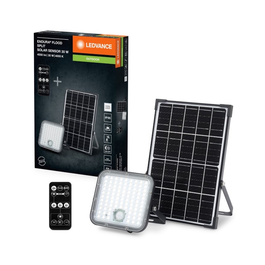 Ledvance - LED Dimmable solar floodlight with sensor FLOOD SPLIT LED/30W/6,4V IP65 + remote control