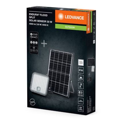 Ledvance - LED Dimmable solar floodlight with sensor FLOOD SPLIT LED/30W/6,4V 5000 mAh IP65 + remote control