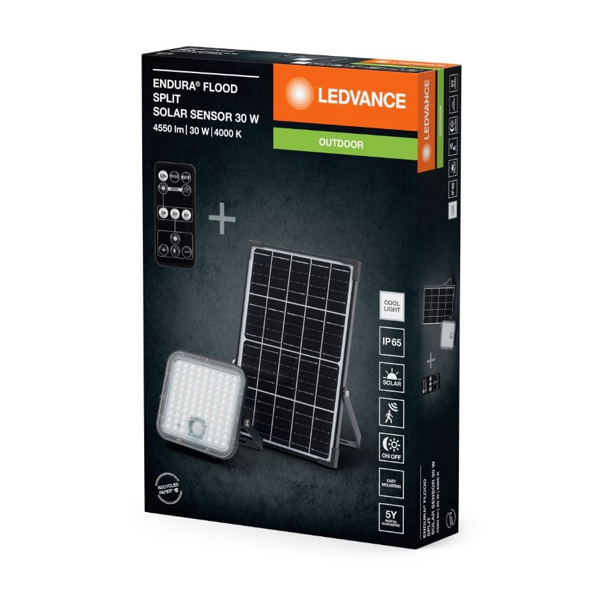 Ledvance - LED Dimmable solar floodlight with sensor FLOOD SPLIT LED/30W/6,4V IP65 + remote control