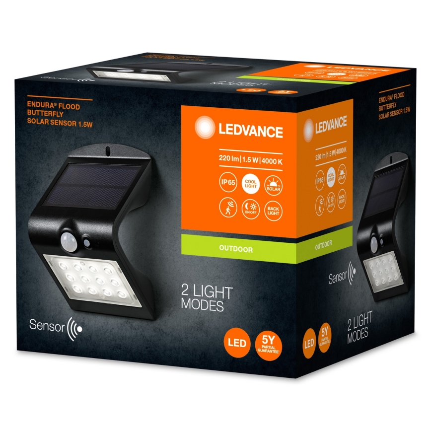 Ledvance - LED Solar wall light with sensor BUTTERFLY LED/1,5W/3,7V IP65