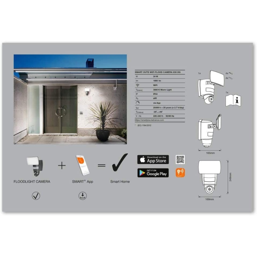 Ledvance - LED Spotlight with a sensor and a camera SMART+ LED/24W/230V IP44 Wi-Fi
