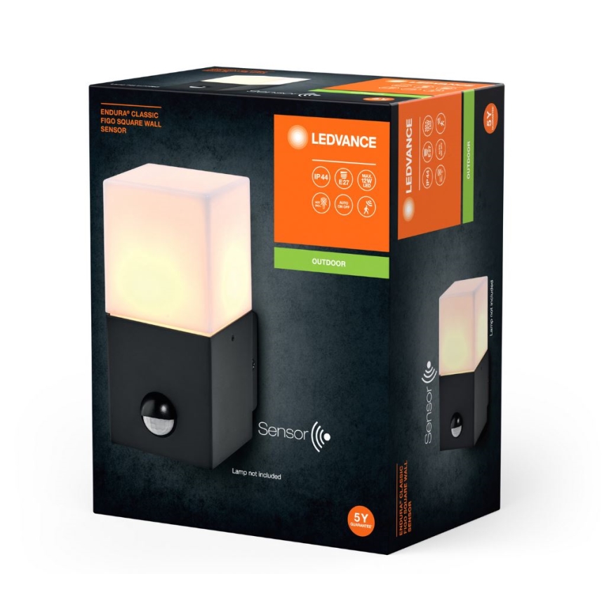 Ledvance - Outdoor wall light with a sensor FIGO SQUARE 1xE27/20W/230V