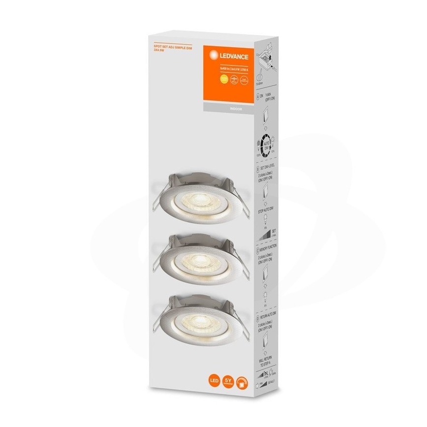 Ledvance - Set of 3 Dimmable LED Recessed Downlights SIMPLE LED/4.9W/230V