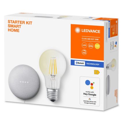 Ledvance - Smart speaker Google Nest Mini Wi-Fi + LED Dimmable bulb SMART+ E27/6,5W/230V 2700K