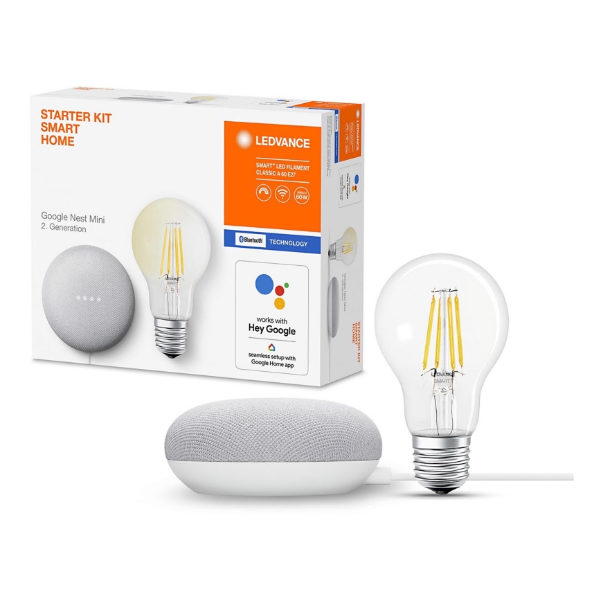 Ledvance - Smart speaker Google Nest Mini Wi-Fi + LED Dimmable bulb SMART+ E27/6,5W/230V 2700K