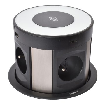 Legrand 654981 - Socket column for table top 4x230V + 2xUSB-A + 2xUSB-C + wireless charging