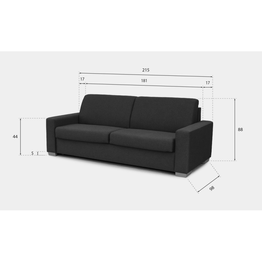 LEKA three-seater sofa bed for daily use, gray