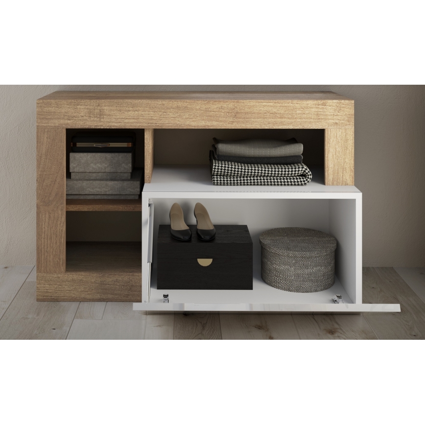 LENOR Bench 91x209 cm White/Brown