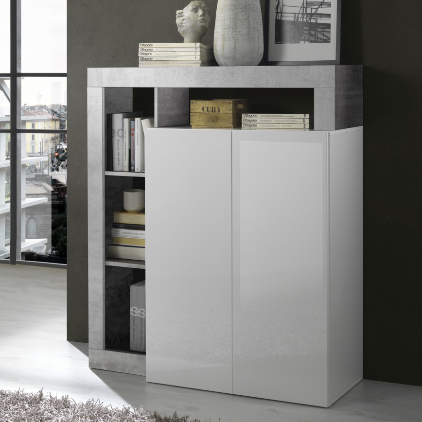 LENOR Chest of Drawers, White/Concrete Grey