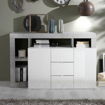 LENOR Chest of Drawers – White/Gray Concrete Effect