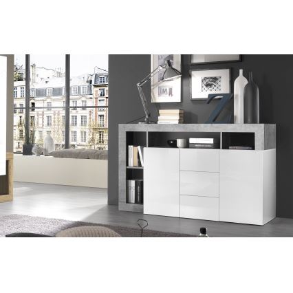 LENOR Chest of Drawers – White/Gray Concrete Effect