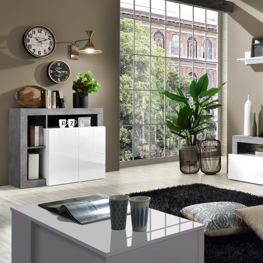 LENOR Chest of Drawers White/Grey Concrete