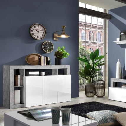 LENOR chest of drawers white/grey concrete