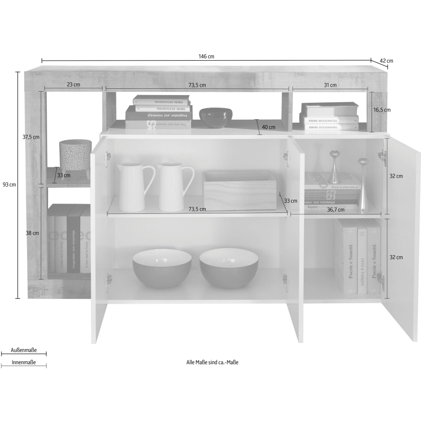 LENOR chest of drawers white/grey concrete