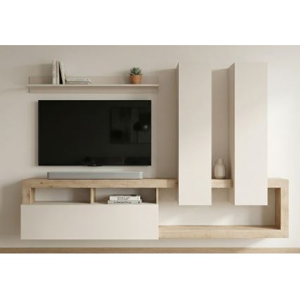LENOR Living Room Wall Unit, Cashmere/Brown