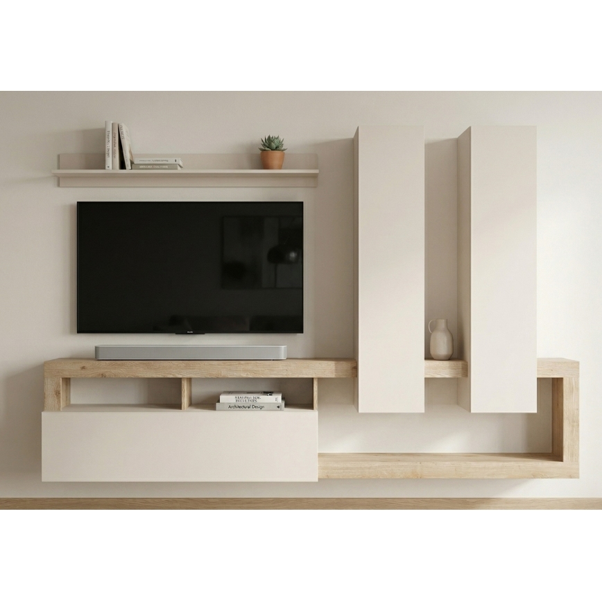 LENOR Living Room Wall Unit, Cashmere/Brown