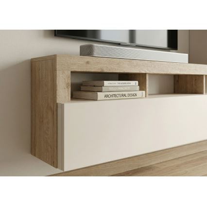 LENOR Living Room Wall Unit, Cashmere/Brown