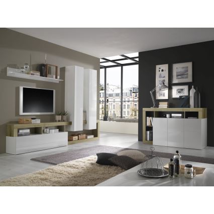 LENOR Living Room Wall Unit, White/Brown