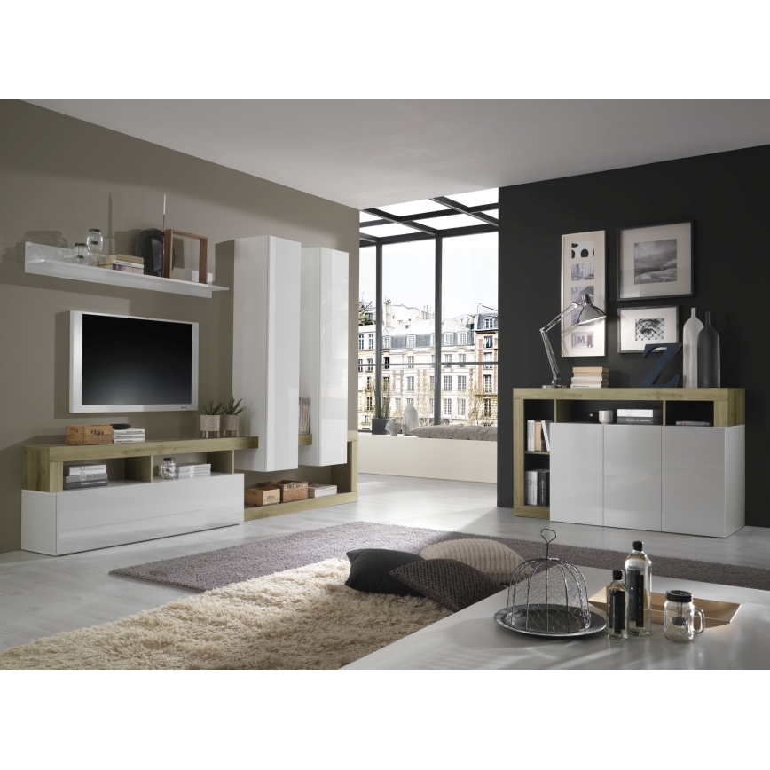 LENOR Living Room Wall Unit, White/Brown