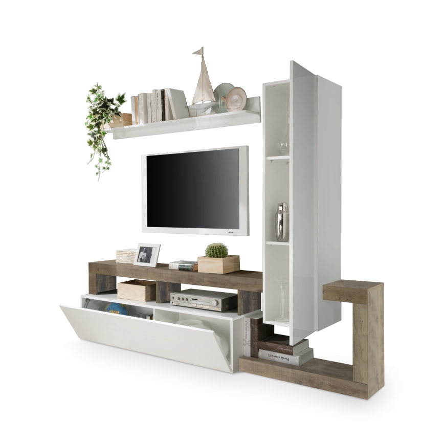 LENOR Living Room Wall Unit, White/Brown