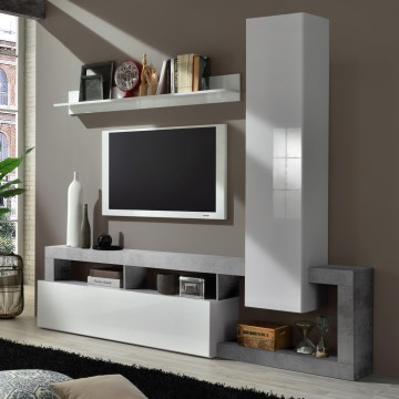 LENOR Living Room Wall Unit White/Concrete Grey