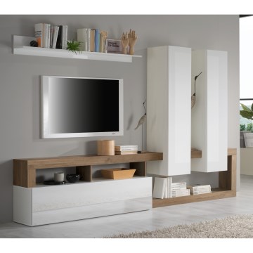 LENOR Living Room Wall Unit – White/Oak