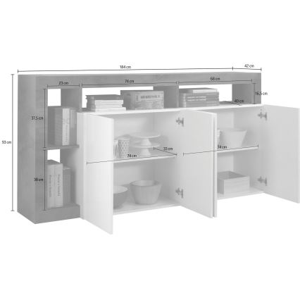 LENOR Sideboard 184x93x42 cm White/Light Oak