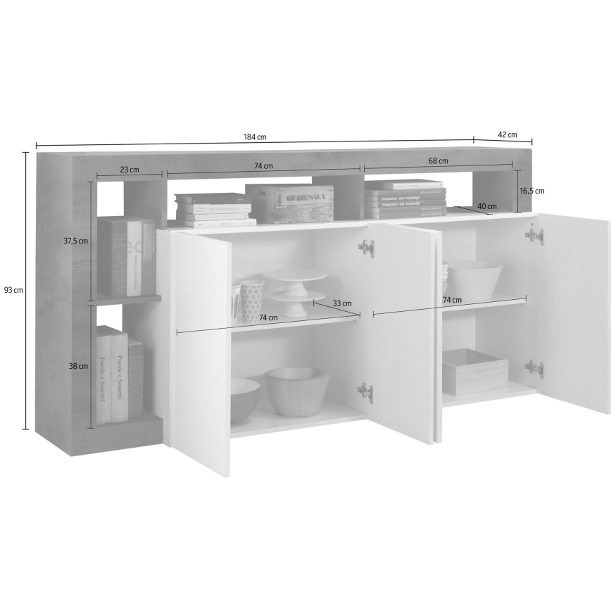 LENOR Sideboard 184x93x42 cm White/Light Oak