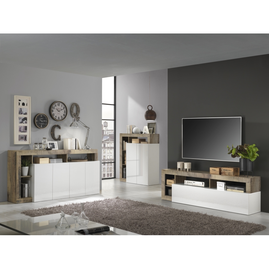 LENOR TV Stand, White/Brown