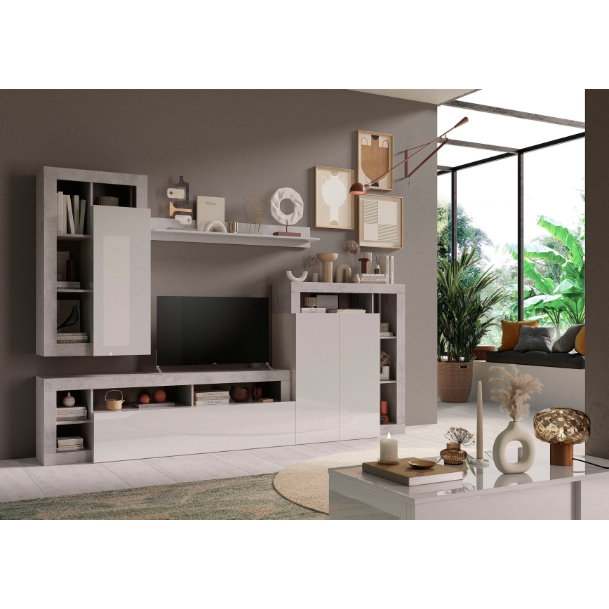 LENOR TV Stand, White/Grey Concrete Effect