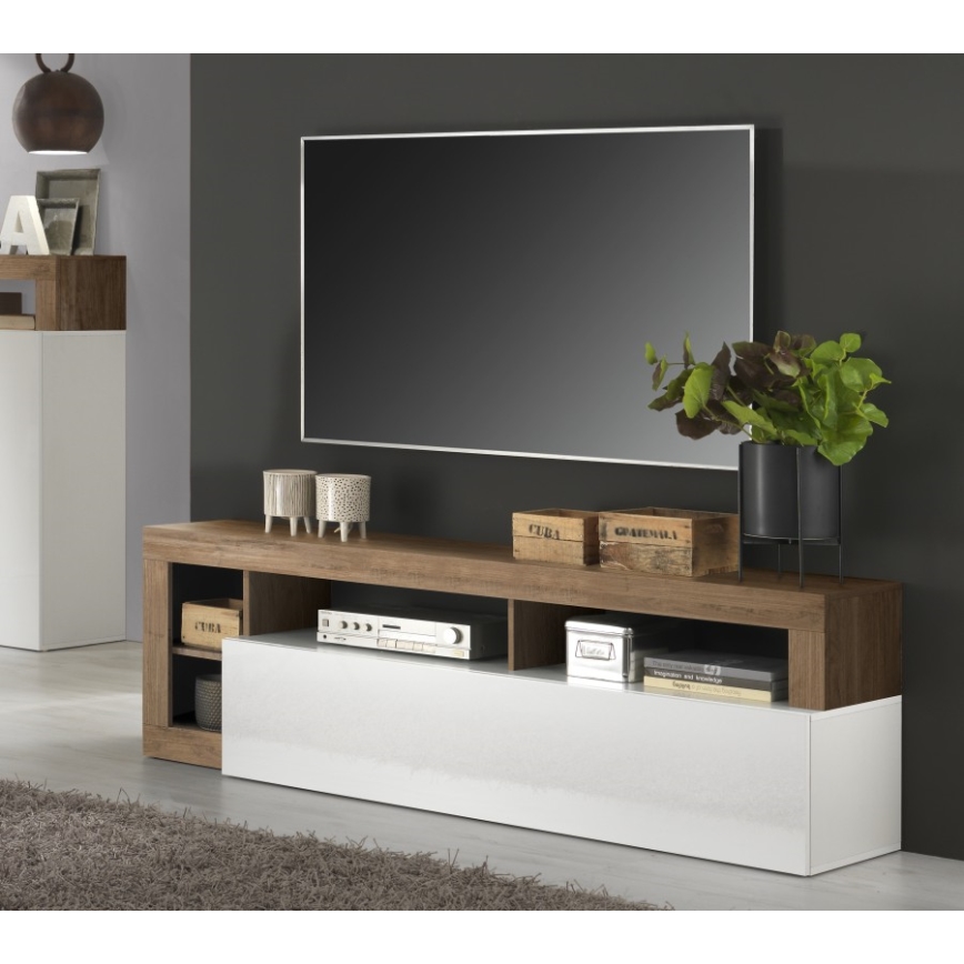 LENOR TV Stand, White/Oak
