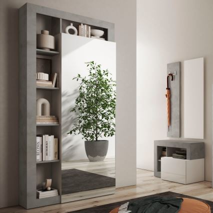 LENOR Wardrobe 91 x 209 cm, White/Concrete Grey